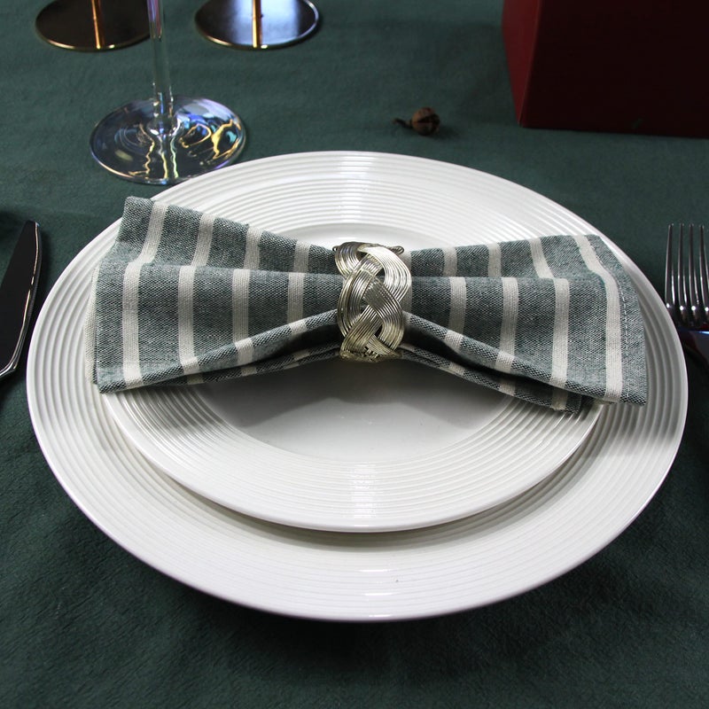 INFEI Broad Striped Cotton Blended Dinner Cloth Napkins - Set of 12 (40 x 30 cm) - for Christmas Events & Home Use (Green) - Image 2